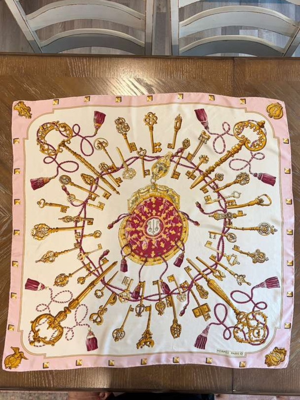 Hermes Scarf Carré 90 100% Silk - LES CLES Multicolor Stole Muffler
